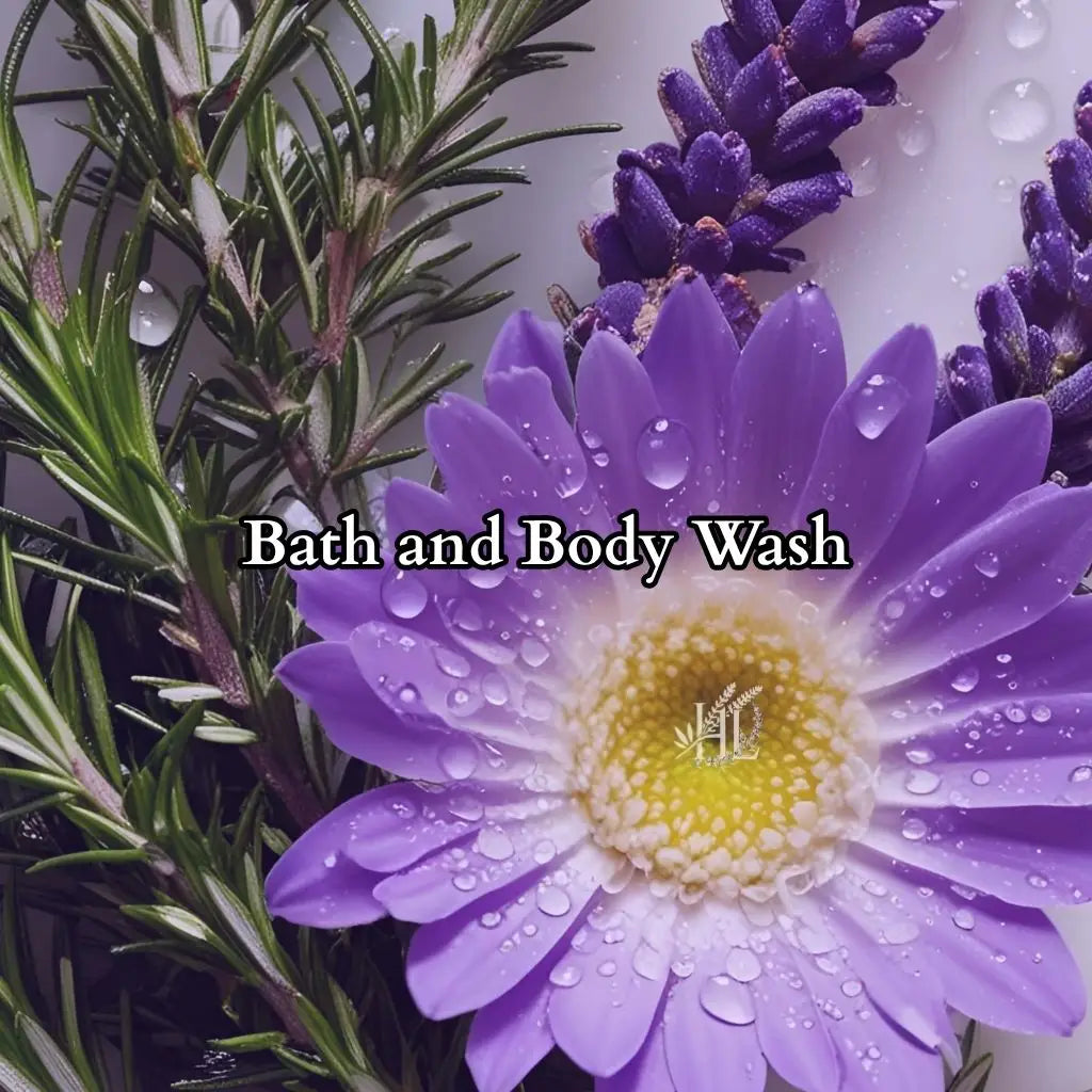 large purple flower with lavender flowers and rosemary sprigs, representing Homestead Lavender Farm's Bath & Body Collection