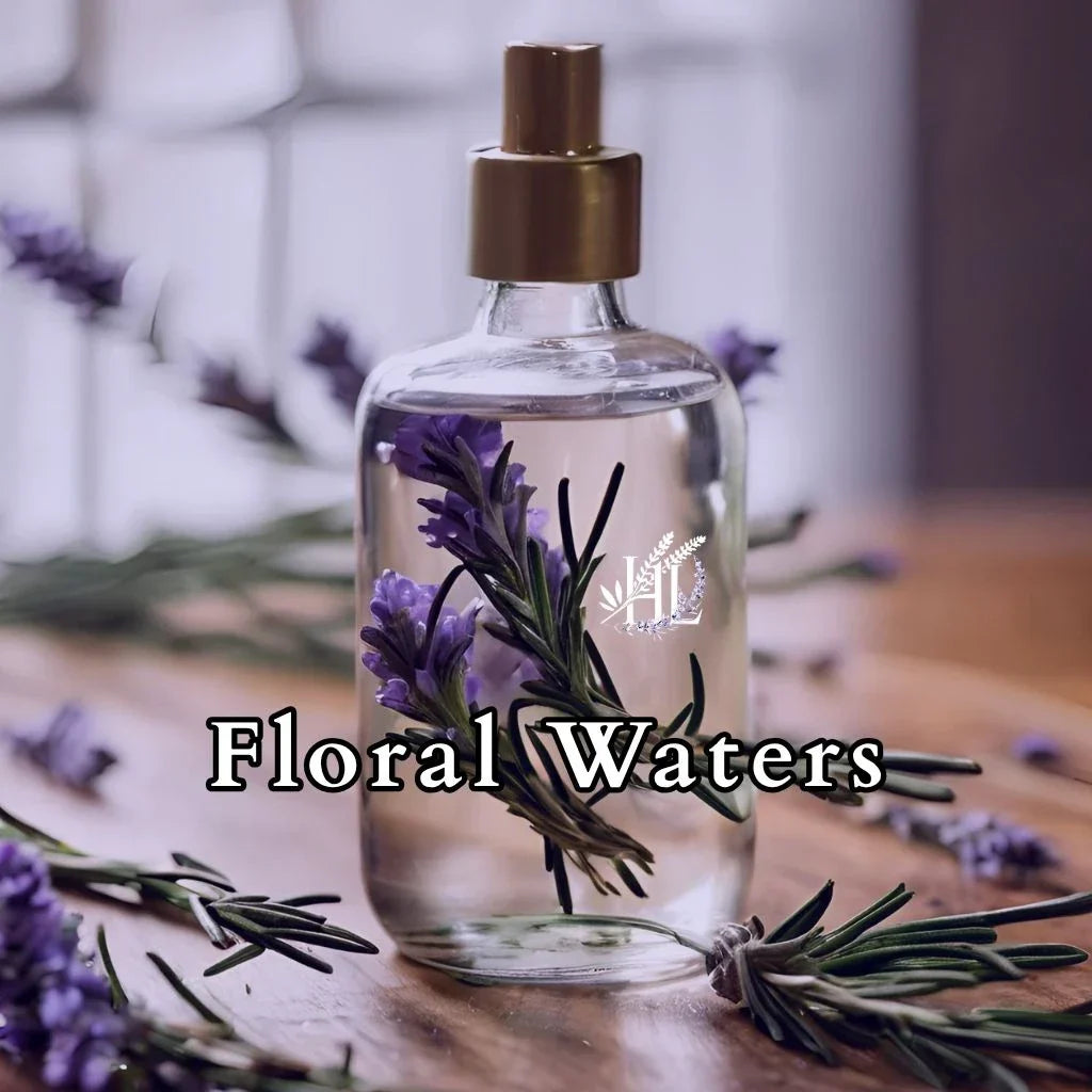 Clear glass bottle with hydrosol, floral water 100% steam distilled on Homestead Lavender Farm.