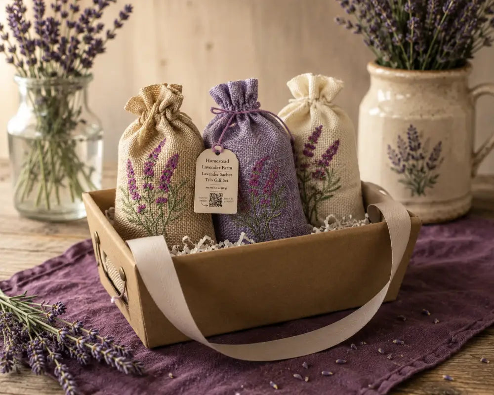 Lavender sachets from Homestead Lavender Farm — refillable linen sachets filled with farm-grown English lavender