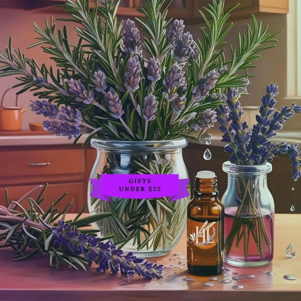 Placeholder image with lavender and rosemary on the counter and in a vase as Homestead Lavender creates these wonderful gifts