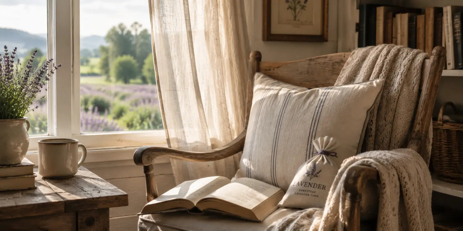 Quiet corners — reading nook with sachet and open book