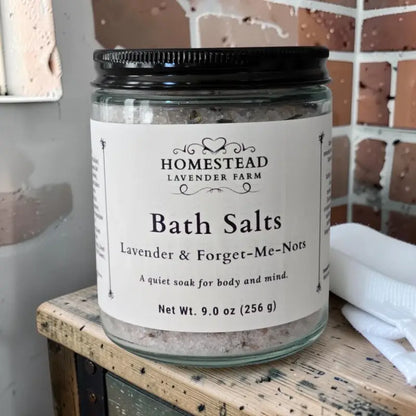 Bath salts, lavender & forget-me-nots bath salts homestead lavender farm pink himalayan, dried lavender, lavender