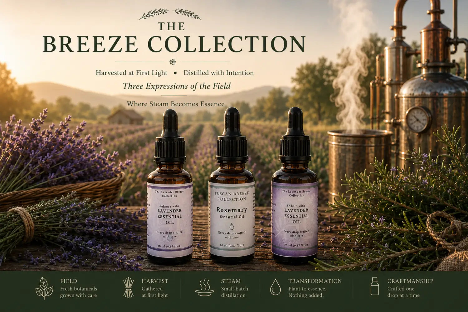 The Breeze Collection — three pure essential oils from Homestead Lavender Farm