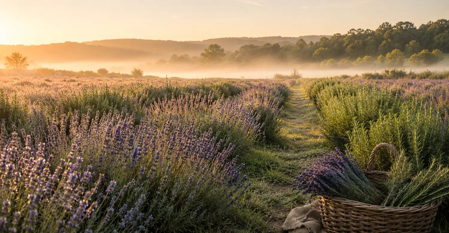 Harvesting lavender by hand at first light