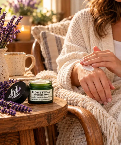 Rubbing Lavender Intensive Body Cream into the back of the hand