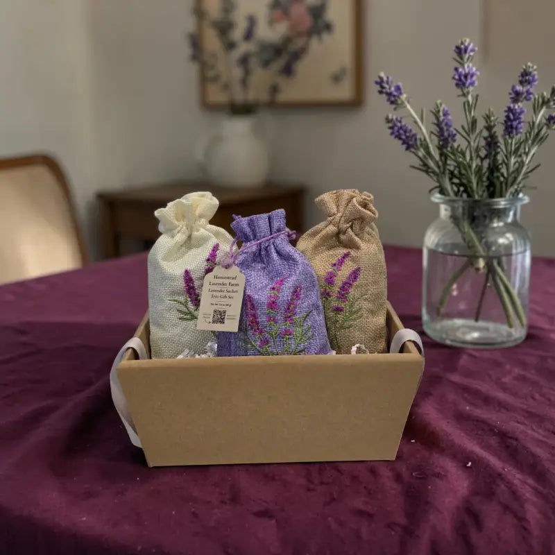 Lavender sachet trio gift set gift set homestead lavender farm lavender sachet trio, sachet trio gift, cream ribbon